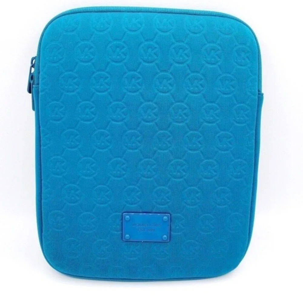 Michael‎ Kors Blue Neoprene Tablet Sleeve Embossed MK Logo Zip Case Tech 37-10